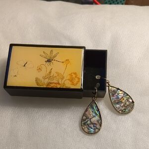 Dragonfly Jewelry Box with Abalone Teardrop Earrings